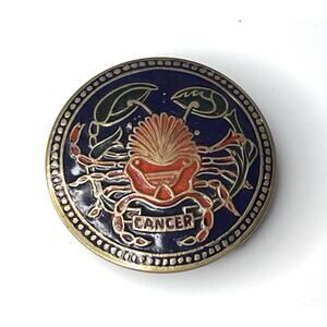 Enameled Brass Crab Belt Buckle Round 2.5" India L-306 July Cancer Zodiac Sign